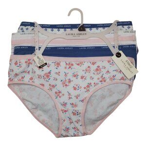 Laura Ashley 5-Pack Tag Free Panties L Cotton Spandex Pink Blue Floral Striped